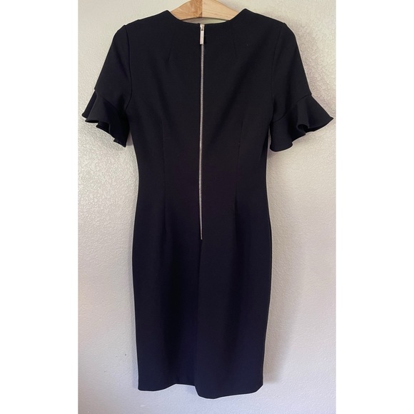 NEW Calvin Klein Exquisite BLACK Flutter Sleeve Sheath Dress • Size 2 - Picture 8 of 9